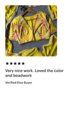 Yellow pearl hand worked blouse