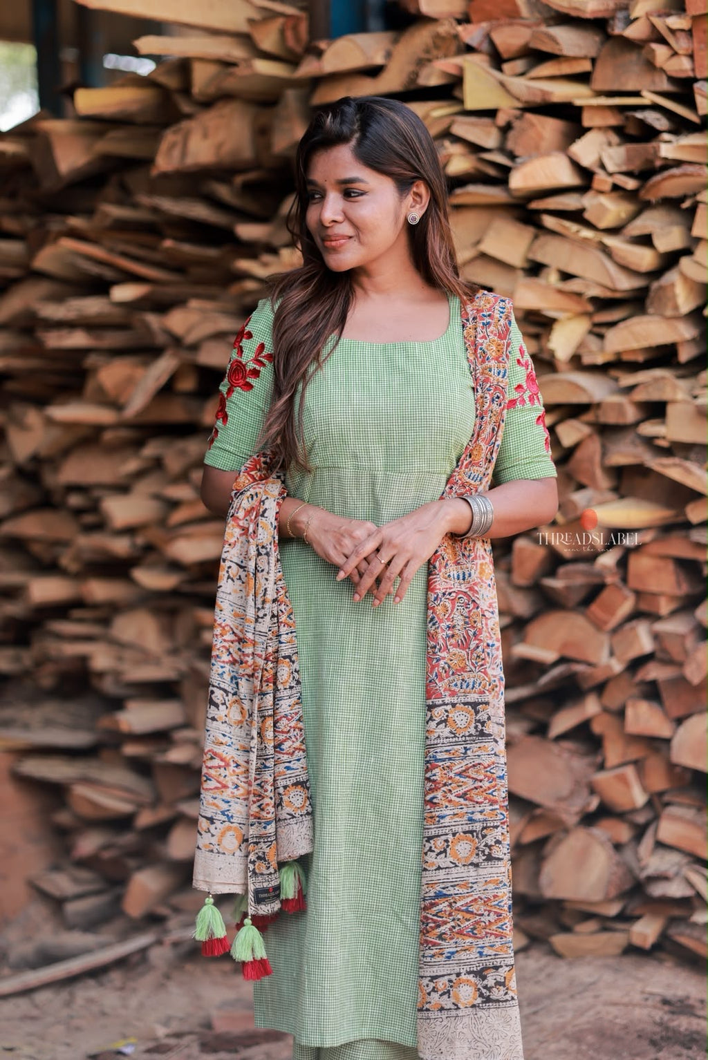 Green cotton 3 piece salwar set
