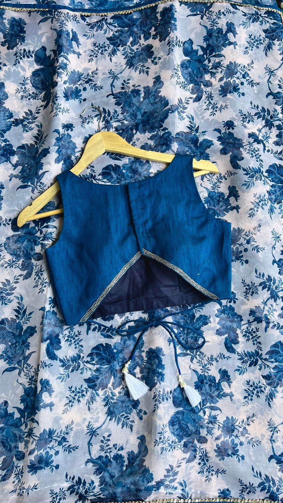 Blue silk hand work blouse (only blouse )