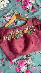 Pink tissue floral embroidery blouse (only blouse)