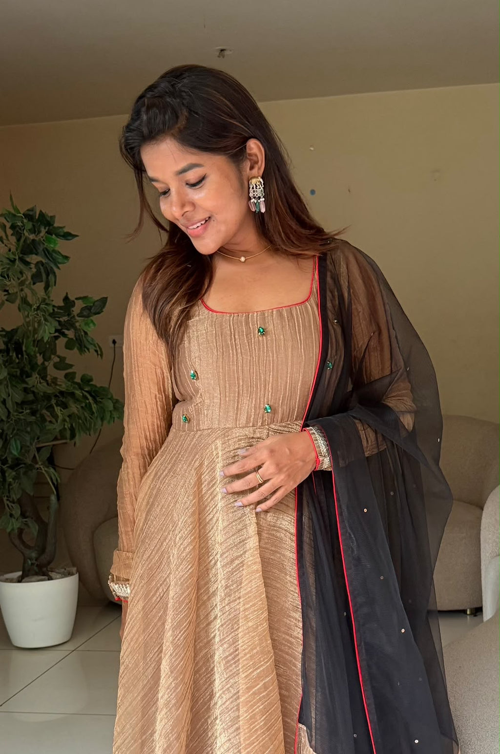 Gold tissue embroidery salwar set