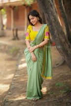 Yellow silk floral embroidery blouse (only blouse)