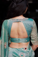 Sea blue tissue hand made saree & blouse