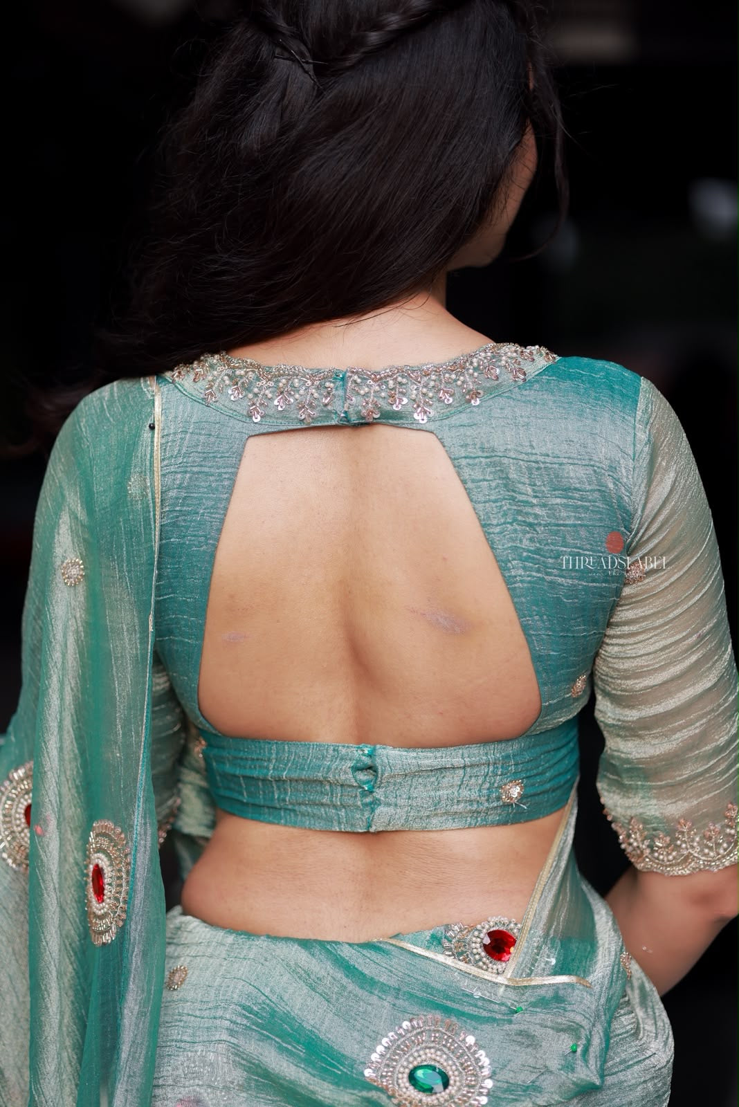 Sea blue tissue hand made saree & blouse