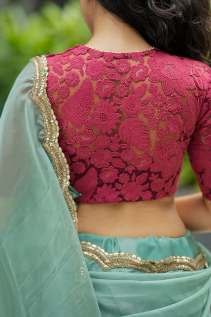 Deep pink cotton embroidery blouse (only blouse)