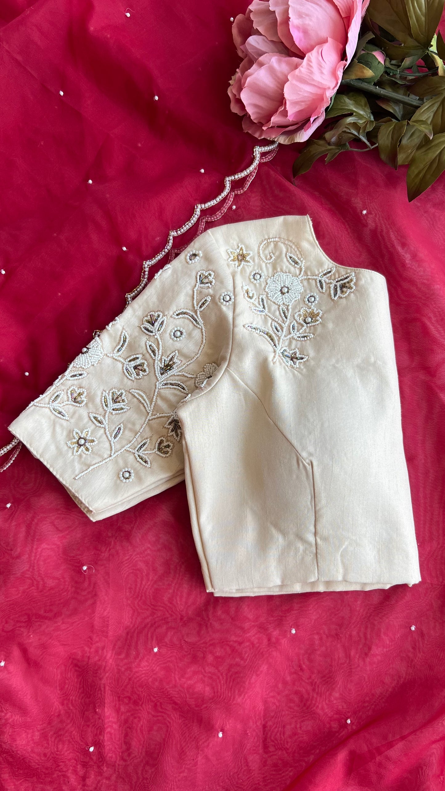 Maroon soft organza saree with handwork blouse