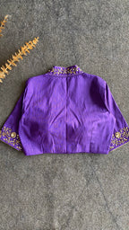 Purple silk collar & sleeves hand worked blouse