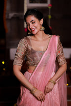 Pink marble silk lehenga with handwork blouse