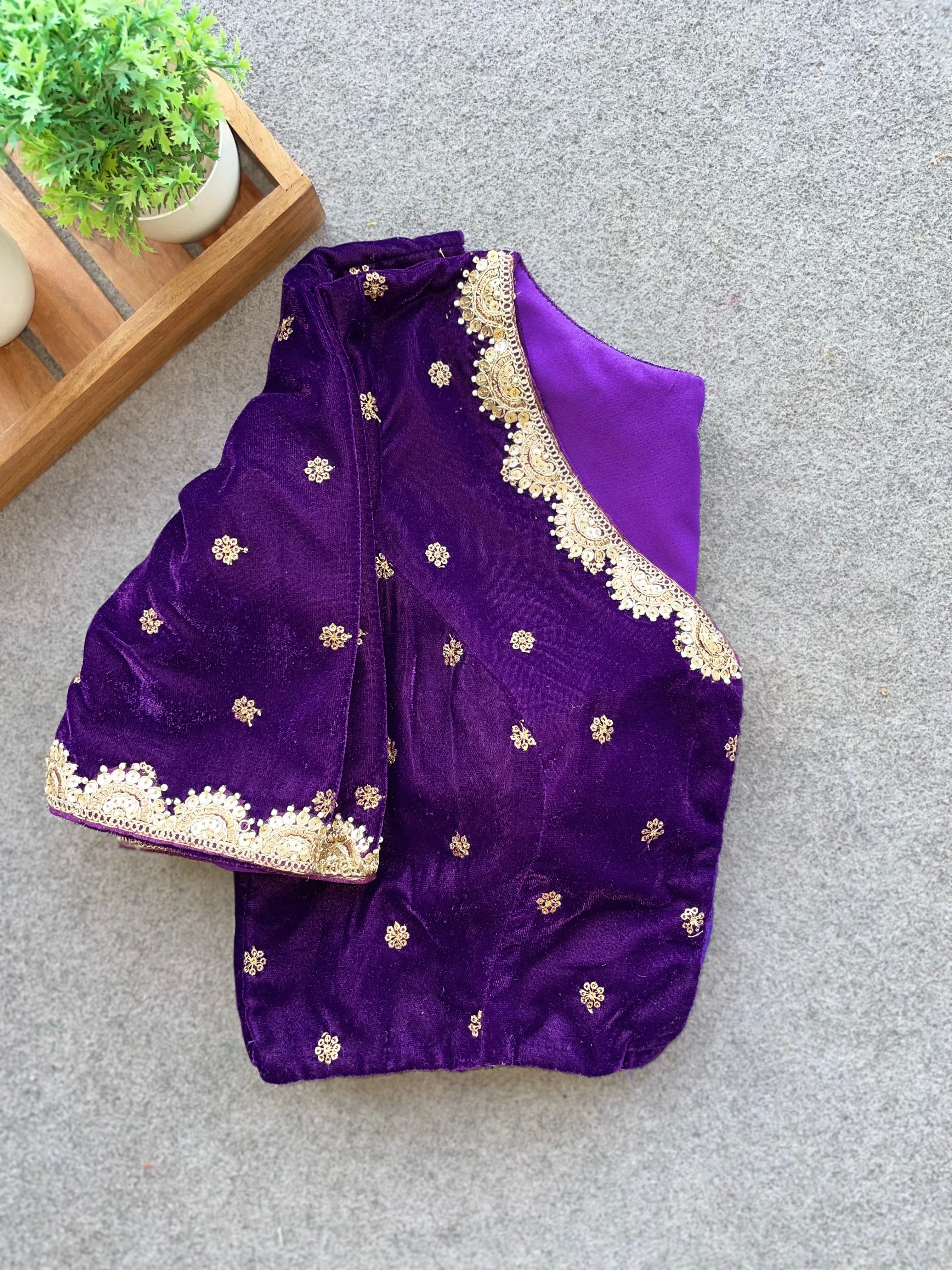 Purple velvet handwork blouse