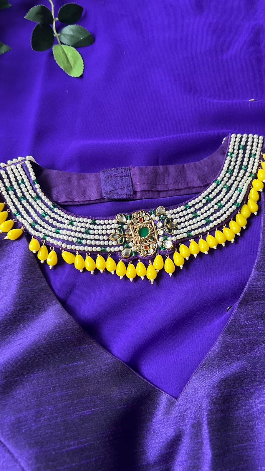 purple jewel neck hand worked blouse