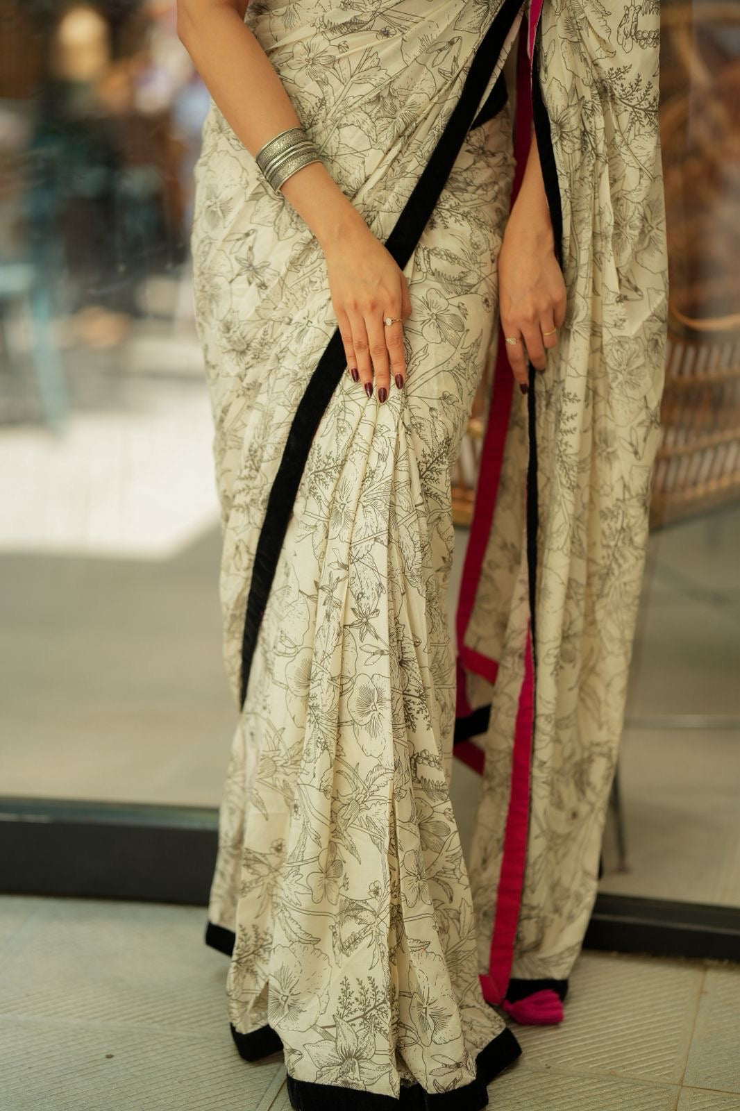 Half white mul cotton kalamkari saree with handwork blouse