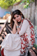 Cream cotton 3 piece Kurti set