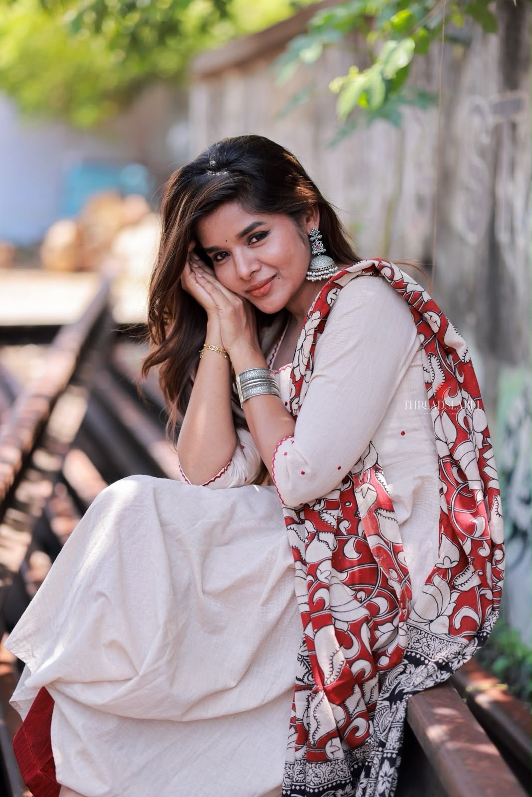 Cream cotton 3 piece Kurti set