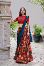 Maroon kalamkari handwork lehenga