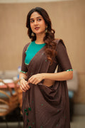 Dark brown mul chanderi with mirror blouse