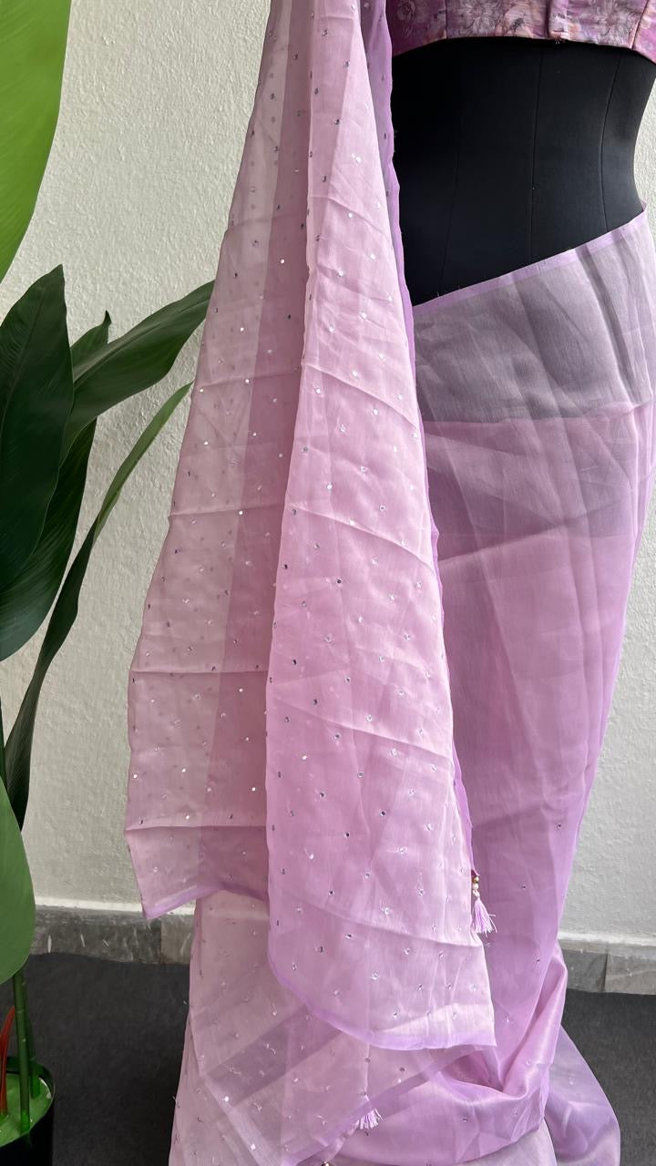 Lavender georgette mirror floral blouse(only blouse)