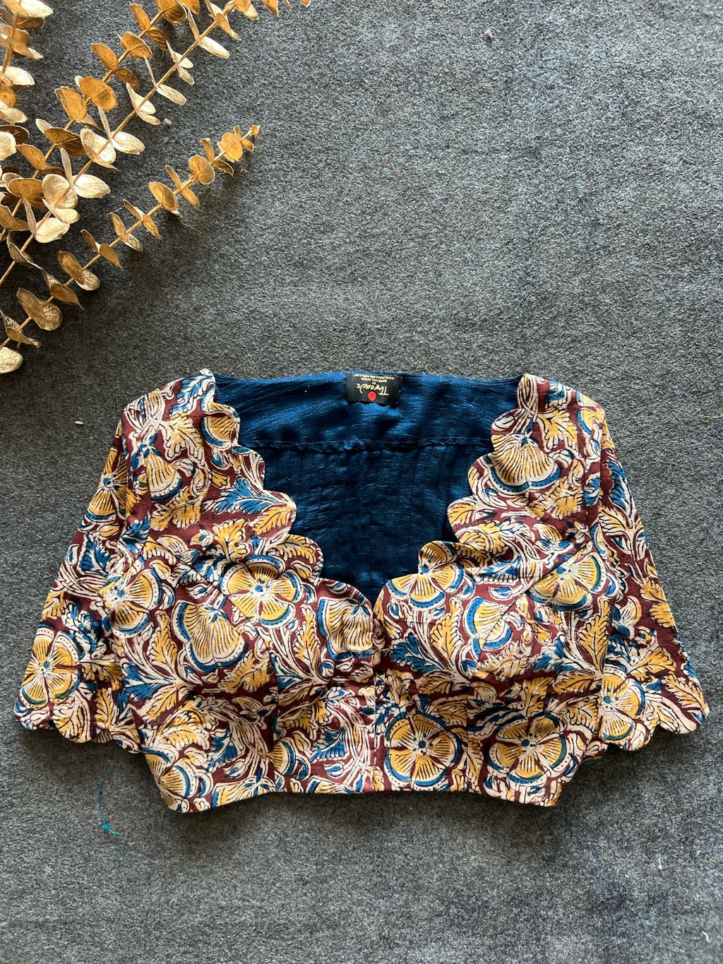 Maroon & cream floral printed cotton blouse