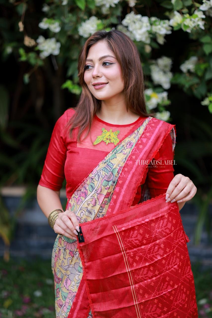 Fenu red kalamkari silk saree (only saree)