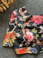 Black floral printed cotton blouse