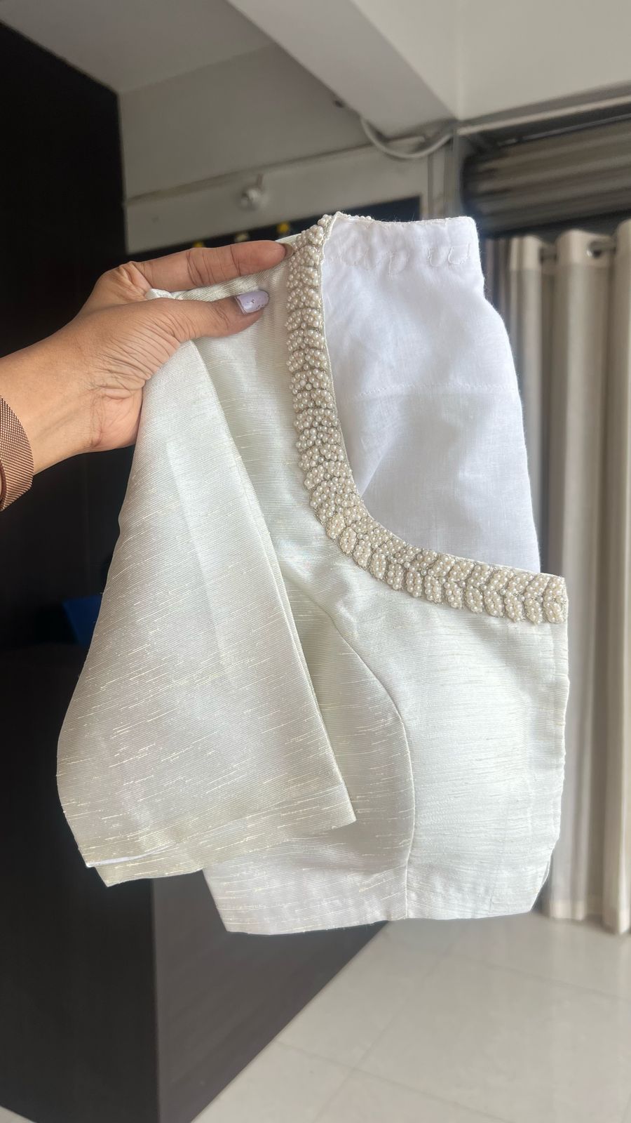 Silver tissue pearl worked blouse
