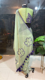 Pista green silk embroidery blouse (only blouse)