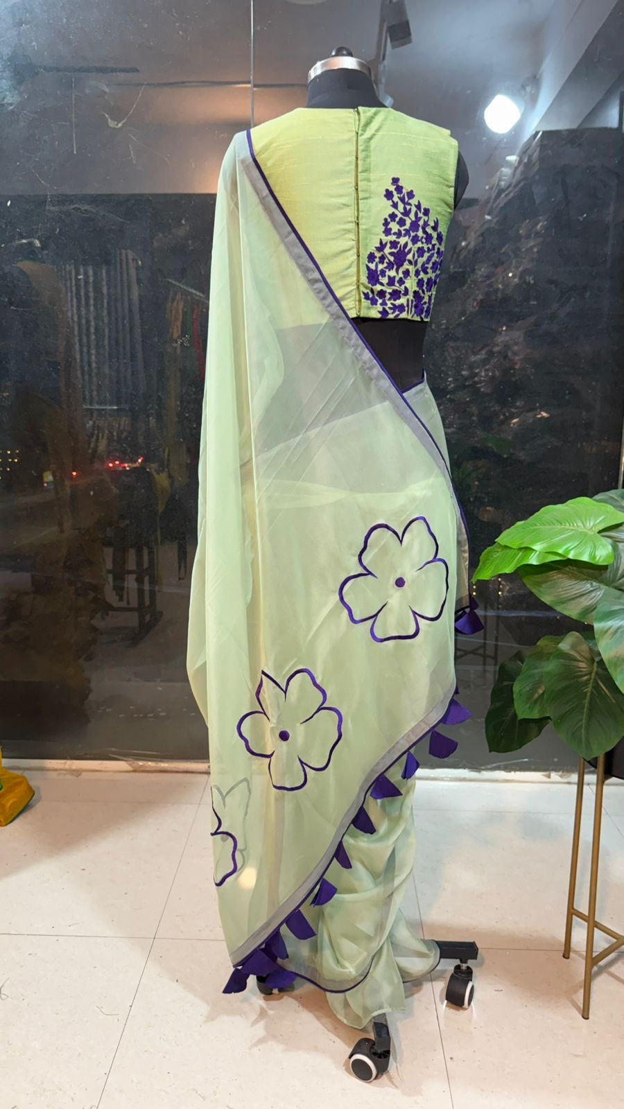Pista green silk embroidery blouse (only blouse)