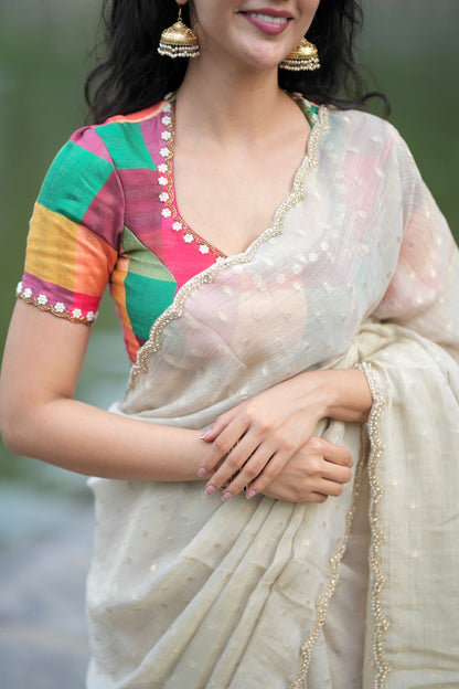 Multi bhagalpuri silk hand work blouse (only blouse)