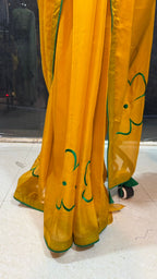 Mustard yellow soft organza saree with embroidery blouse
