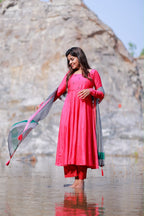 Pink silk embroidery salwar set