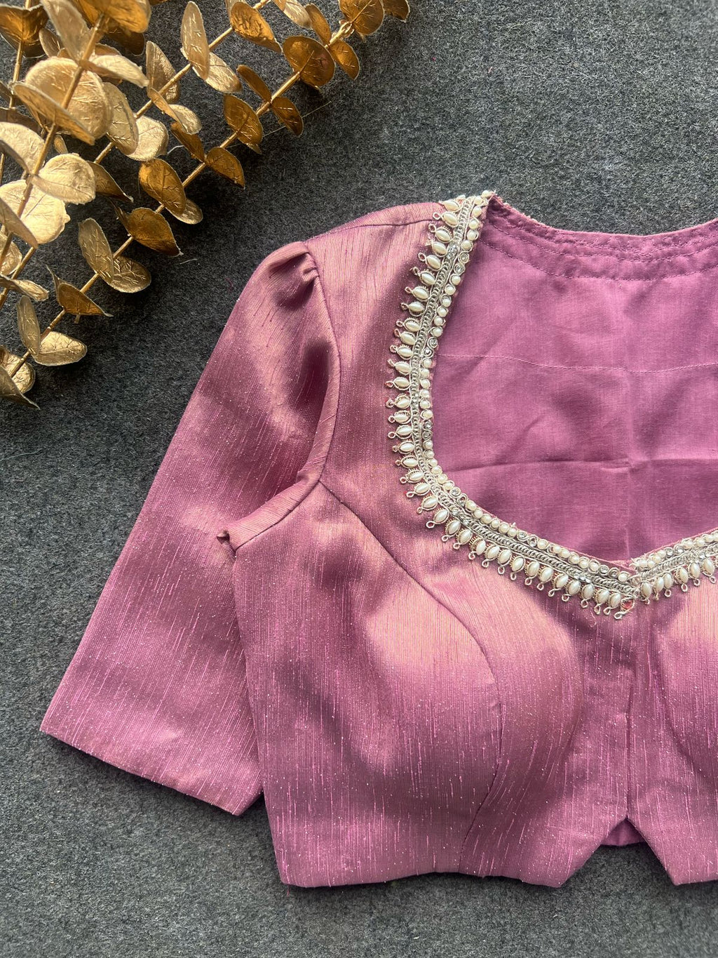 Light pink tissue pearl worked blouse