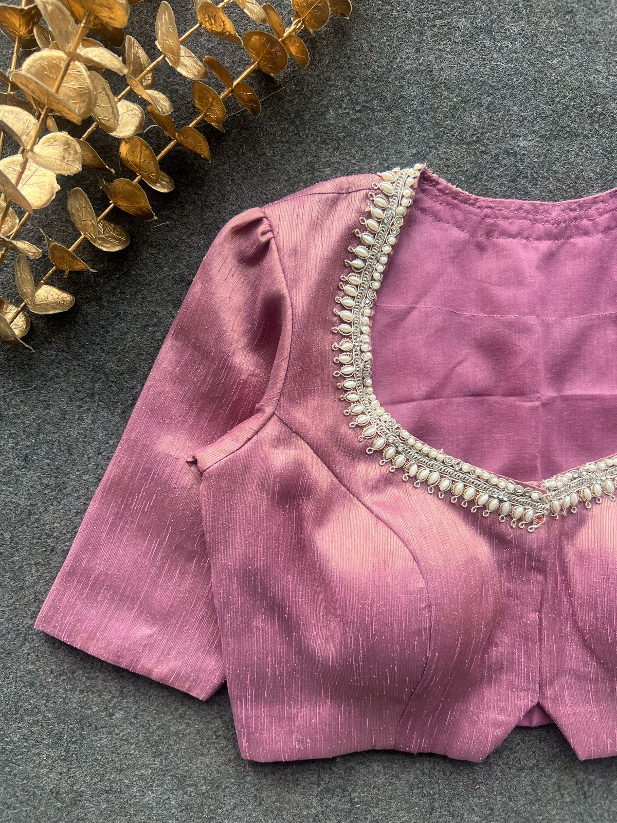 Light pink tissue pearl worked blouse
