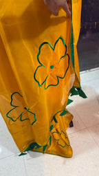 Mustard yellow soft organza saree with embroidery blouse