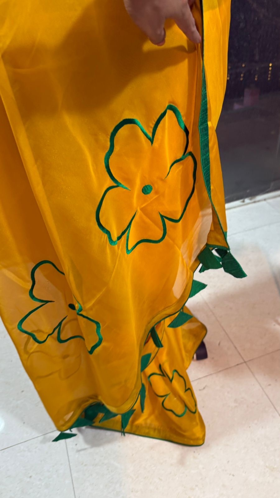 Mustard yellow soft organza saree with embroidery blouse