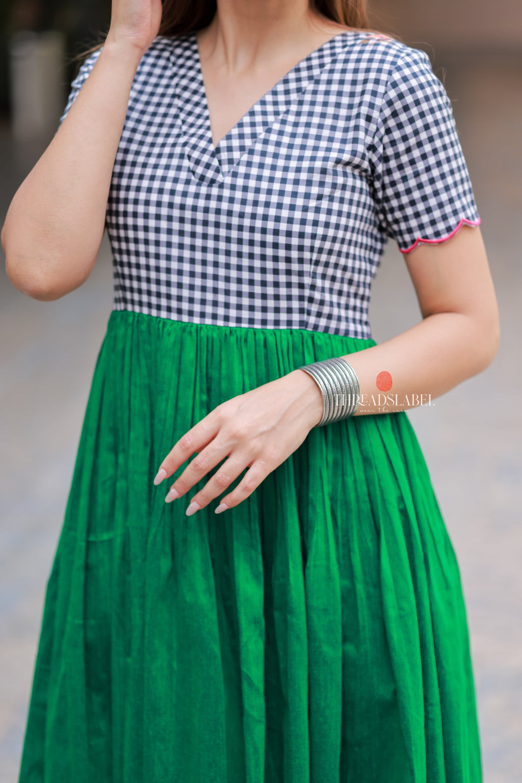 Grey green anarkali kurti set