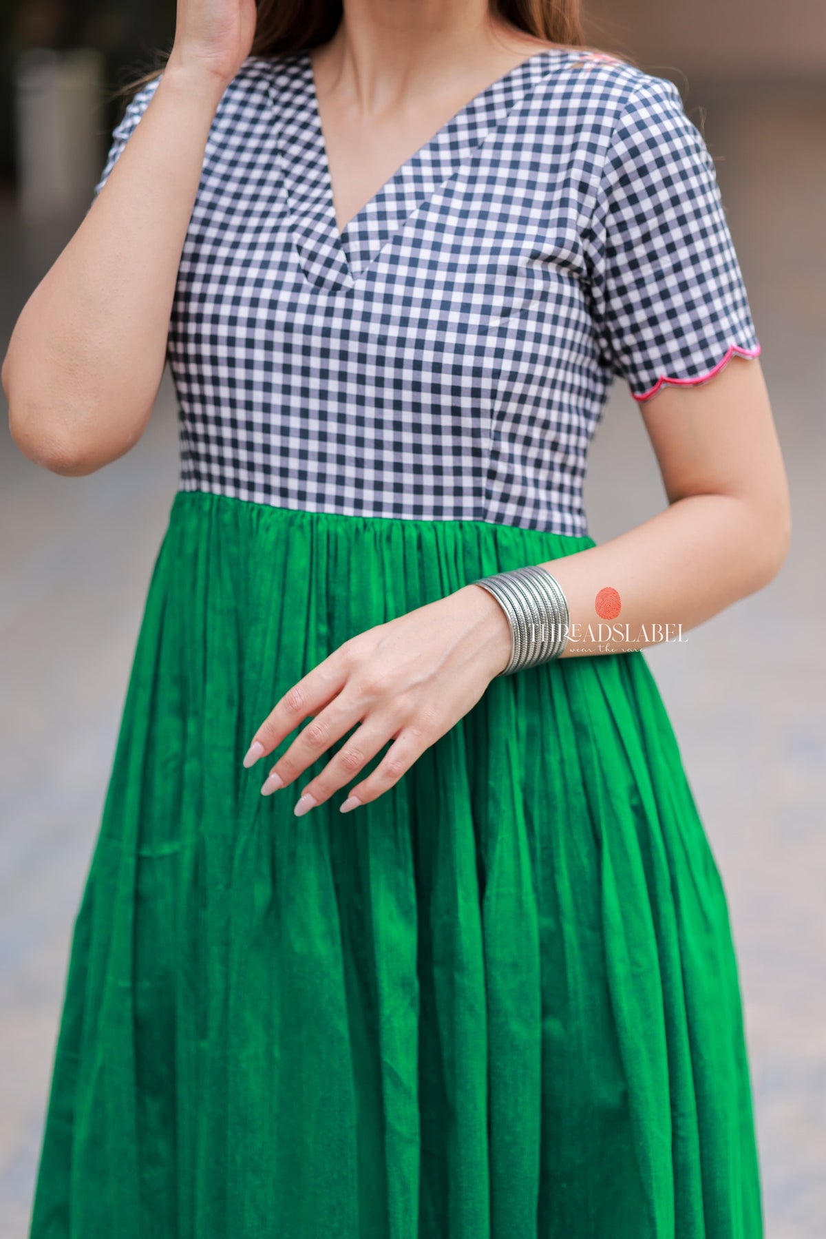 Grey green anarkali kurti set