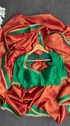 Stoned green silk hand work blouse (Only blouse)
