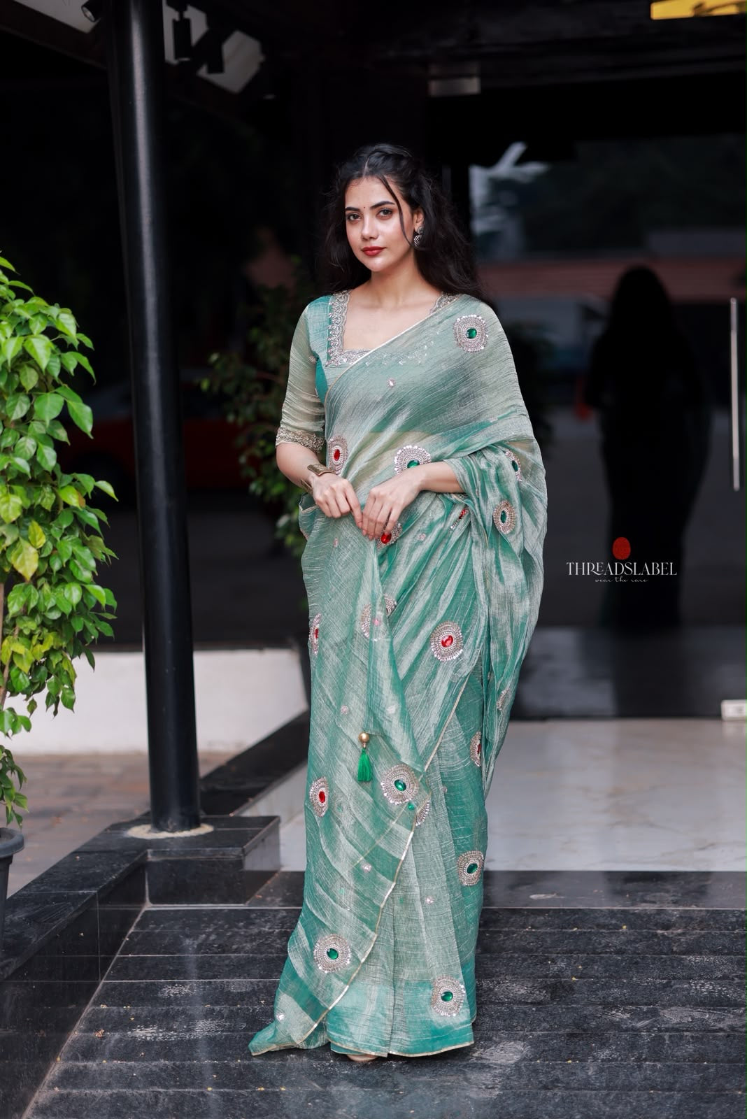 Sea blue tissue hand made saree & blouse