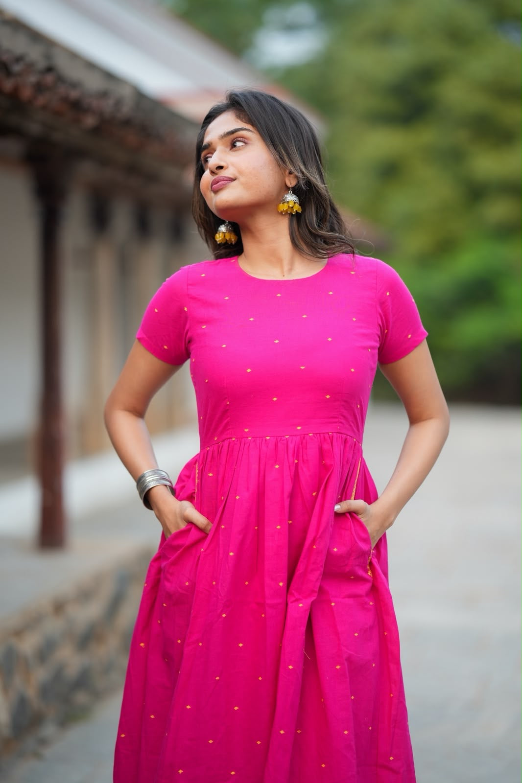 Pink cotton double layered maxi top