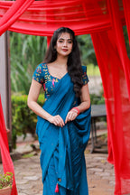 Deep blue marble saree with handwork blouse