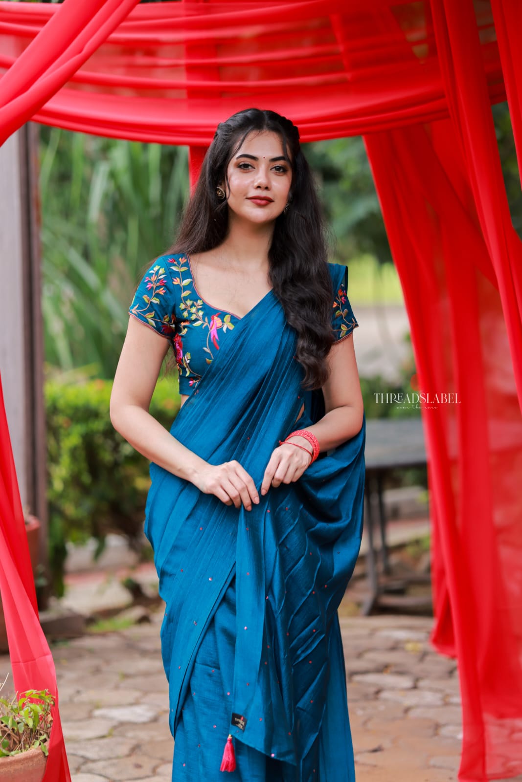 Deep blue marble saree with handwork blouse