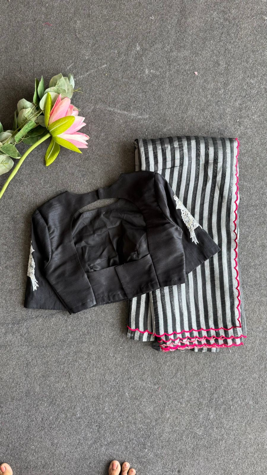 Black silk sleeve bird hand work blouse ( Only Blouse )