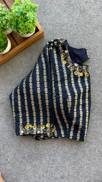 Dark blue gold stripped handwork blouse