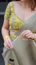 Apple green mul chanderi embroidery blouse