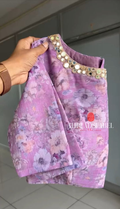 Lavender georgette mirror floral blouse(only blouse)
