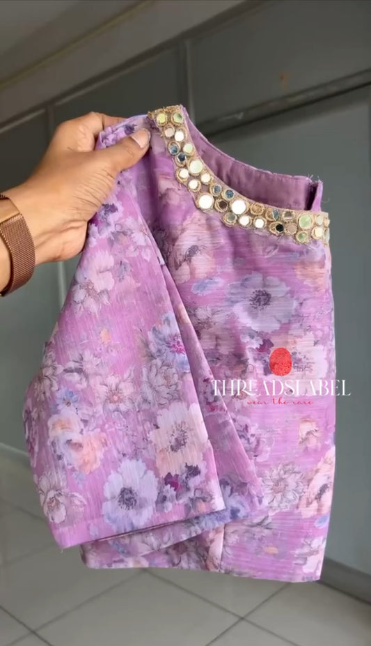 Lavender georgette mirror floral blouse(only blouse)