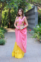 Pink mul chanderi saree with handwork blouse