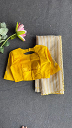 Yellow silk sleeve bird hand work blouse ( Only blouse )