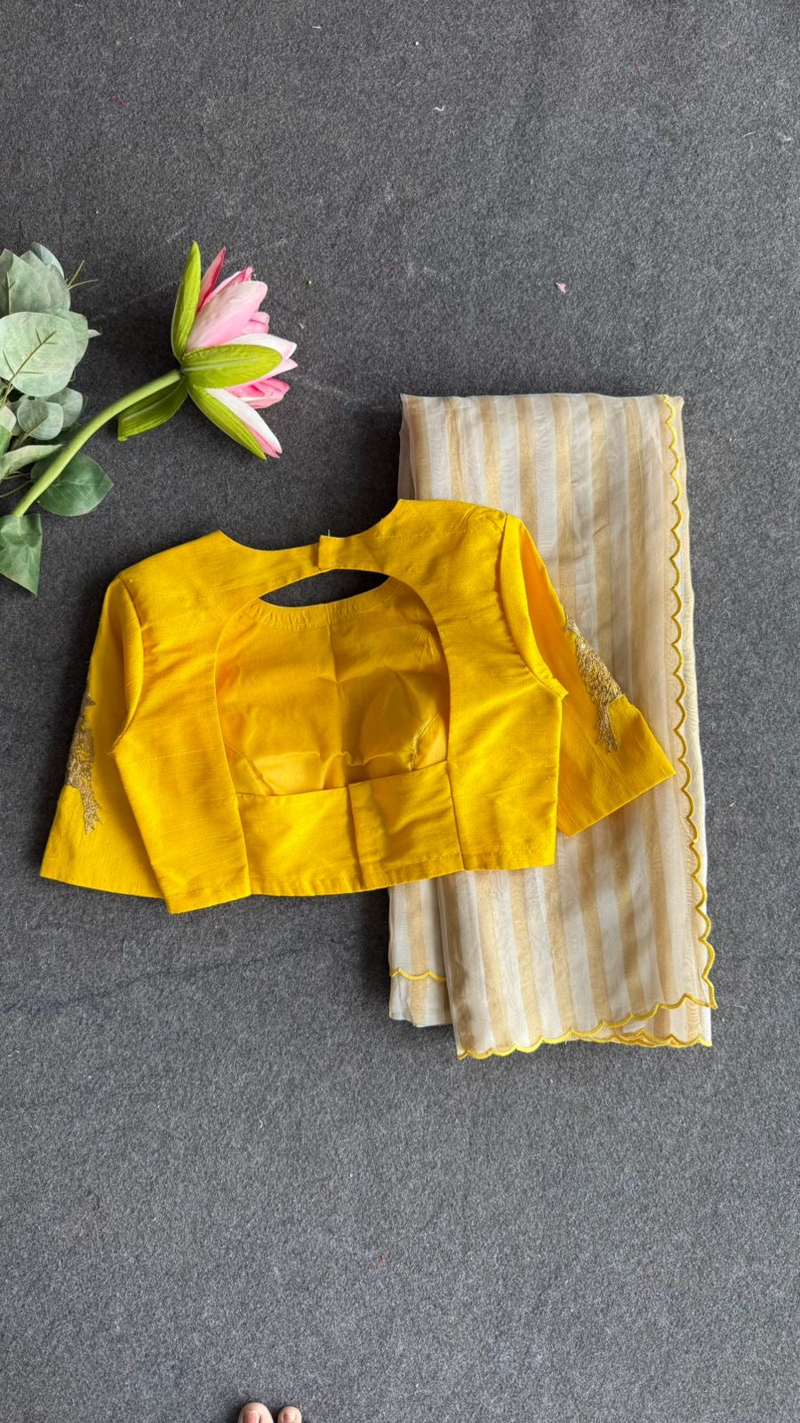 Yellow silk sleeve bird hand work blouse ( Only blouse )