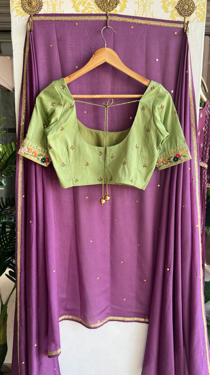 Purple marble saree with pista handworked blouse