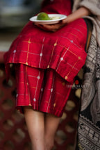 Red checked zari woven kurti